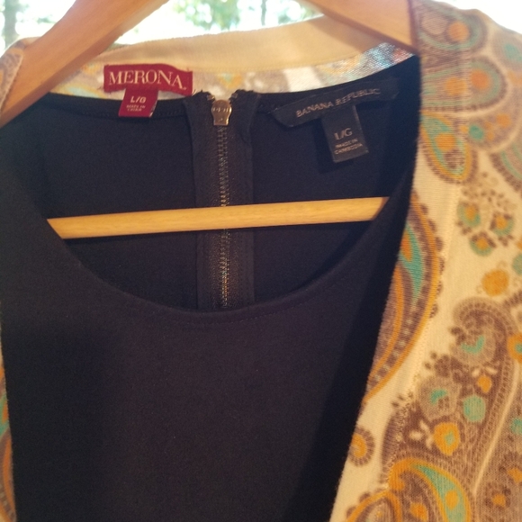 Zip Shirt & Button Sweater Merona Large Flower Pattern Banana republic Top Black - Picture 7 of 12